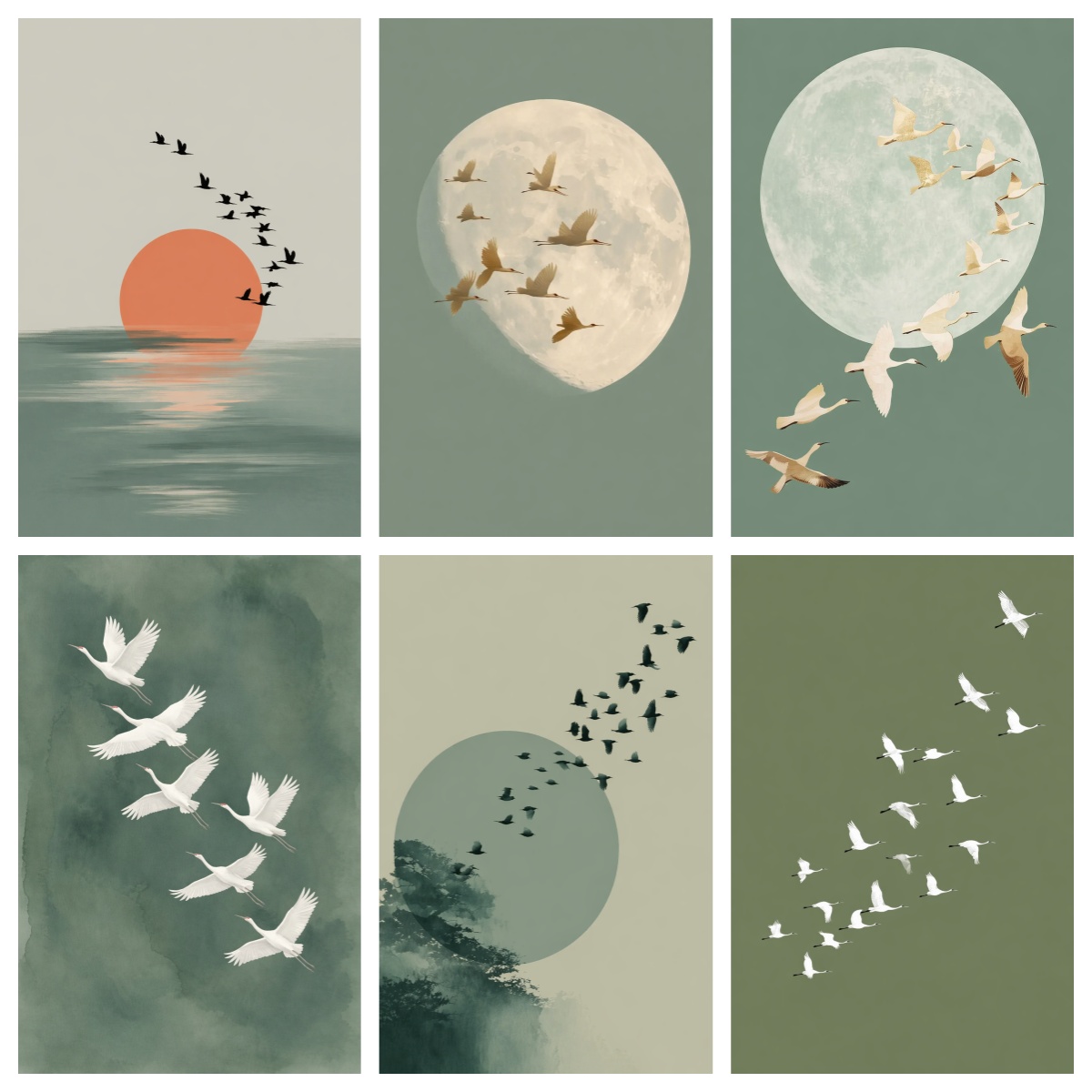 Japanese Minimalist Lifestyle - Póster estilo Wabi-sabi con pájaros en
