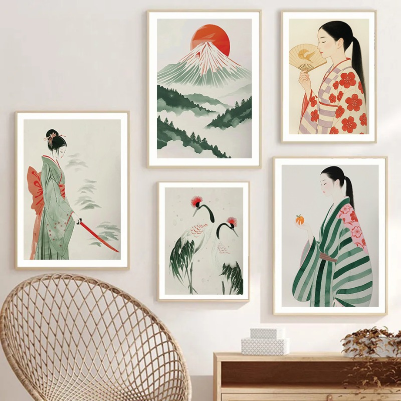 Japanese Minimalist Lifestyle - Monte Fuji & Crane Impresión de