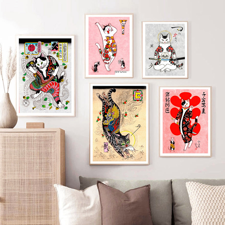 Arte de pared de gato samurái  - Japanese Traditional Lifestyle reseña y precio